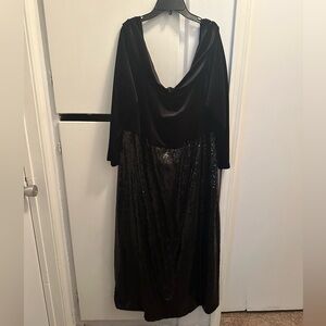 Black velvet and sequence off the shoulder dress